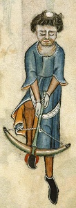 Luttrell Psalter crossbowman spanning a crossbow